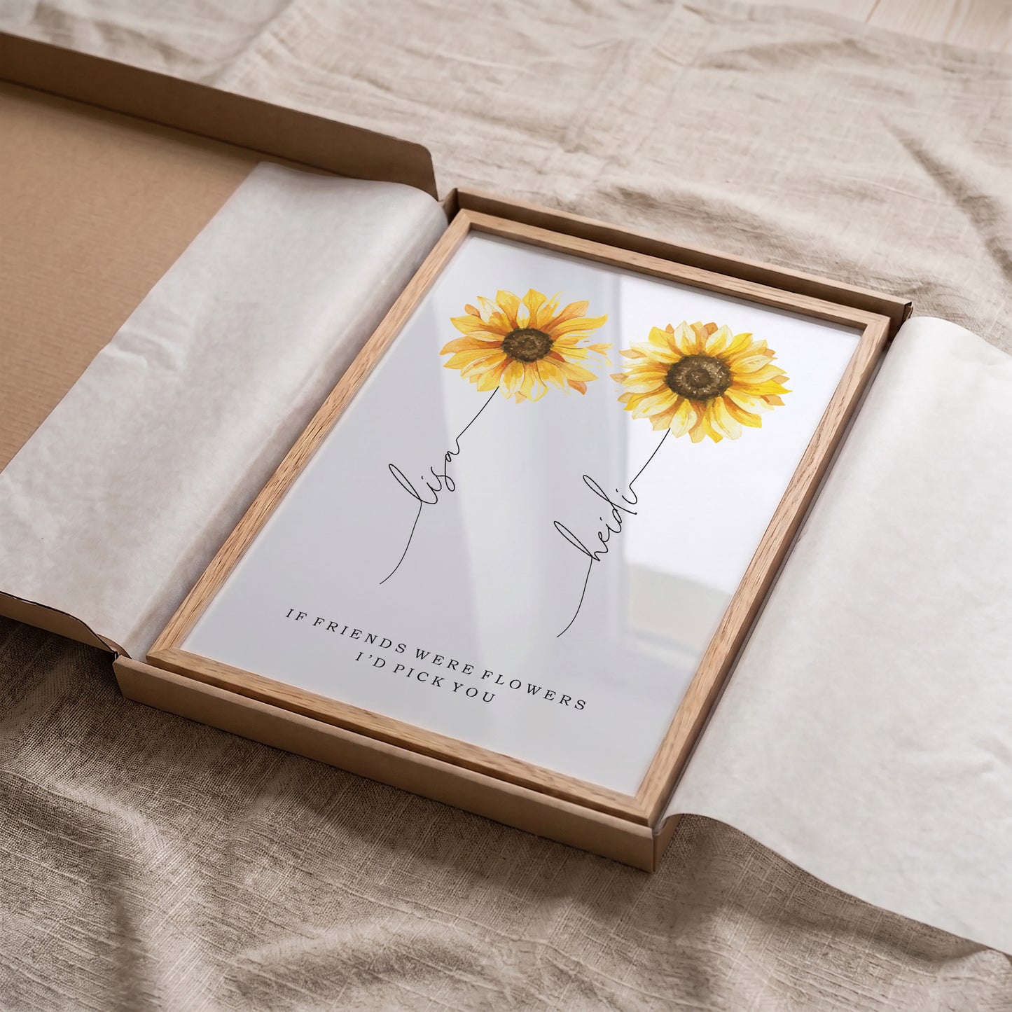 Personalized Sunflower Friends Print | Custom Name Floral Wall Art