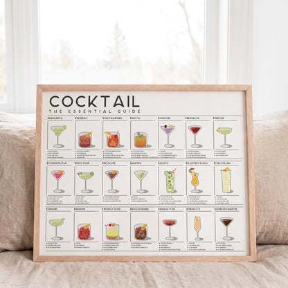 Cocktail Recipes Poster – Illustrated Cocktail Guide (Horizontal Version)