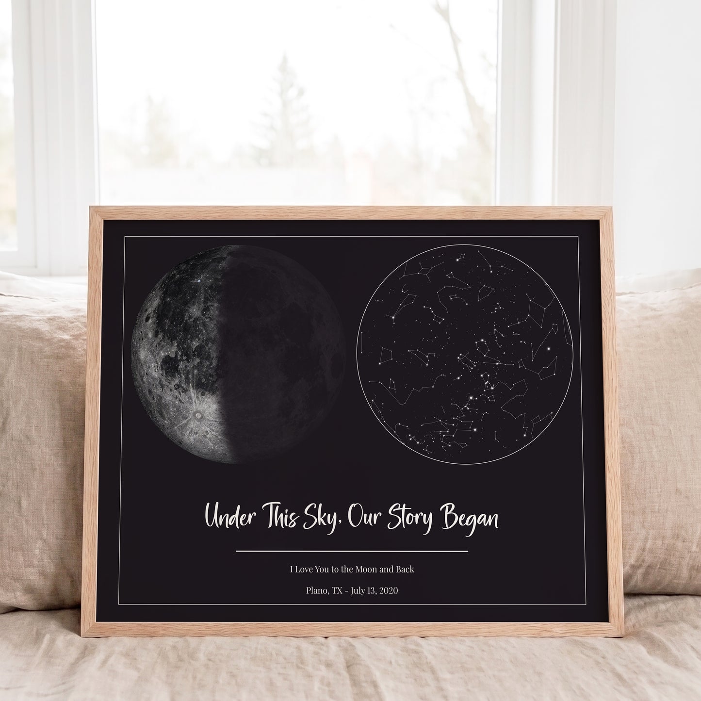 Personalized Star Map & Moon Phase Print | Custom Night Sky Poster with Moon Phase