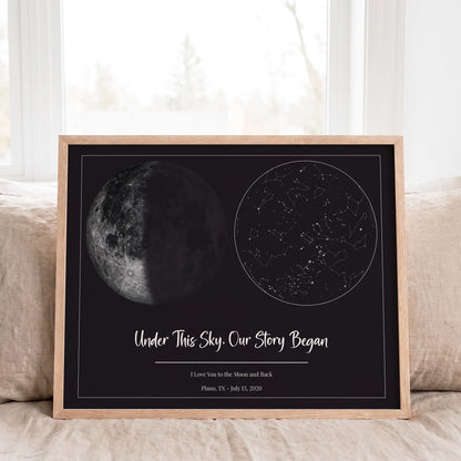 Personalized Star Map & Moon Phase Print | Custom Night Sky Poster with Moon Phase