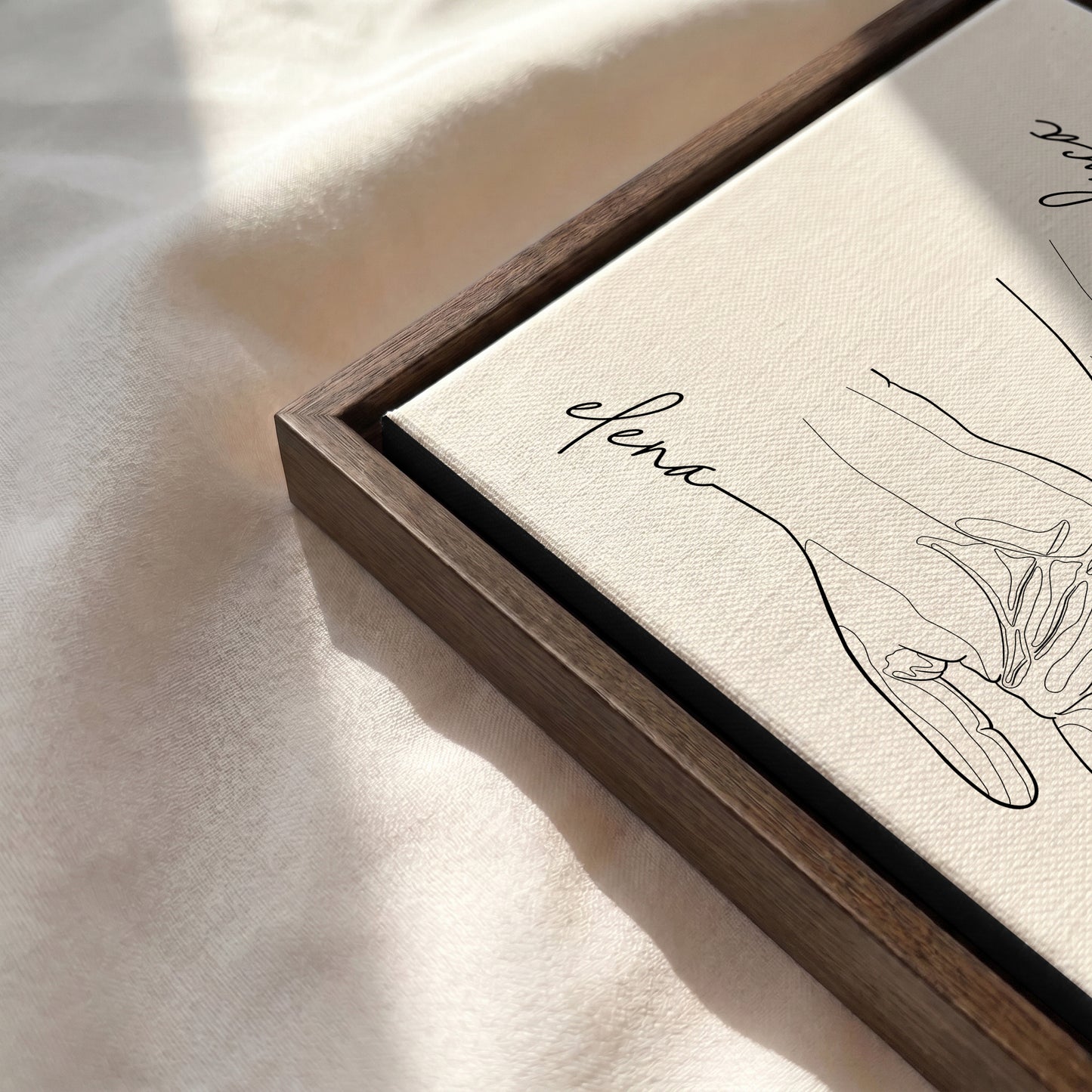 Close-up of the Walnut floating framed canvas.