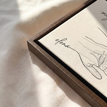 Close-up of the Walnut floating framed canvas.