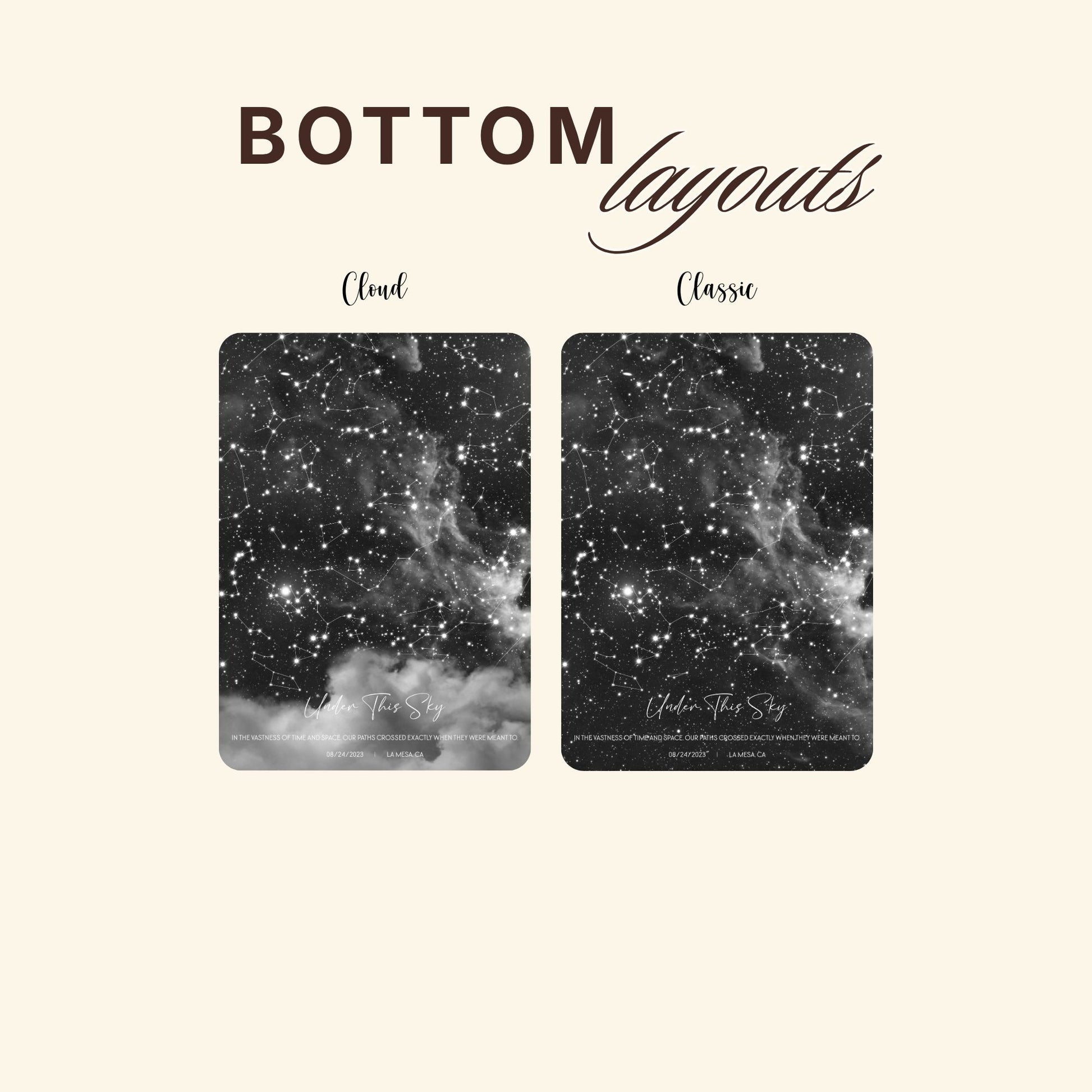 Two custom Star Map designs with variants Cloudy and Classic.