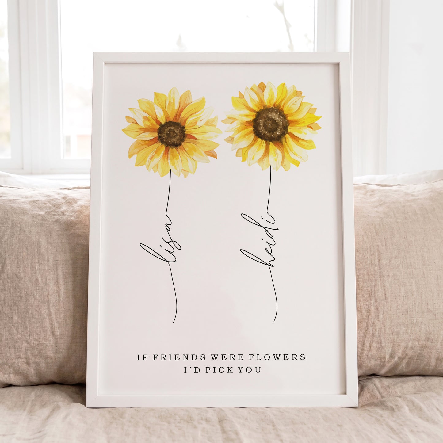 Personalized Sunflower Friends Print | Custom Name Floral Wall Art