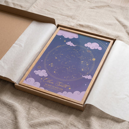 Baby girl star map wall art with custom birth date and location
