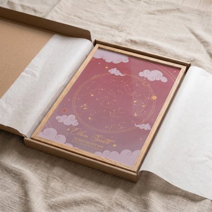 Custom newborn girl gift featuring the stars on the night she was born