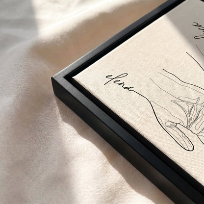 Close-up of the Black floating framed canvas.