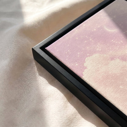Close-up of the Black floating framed canvas with premium gallery wrap.