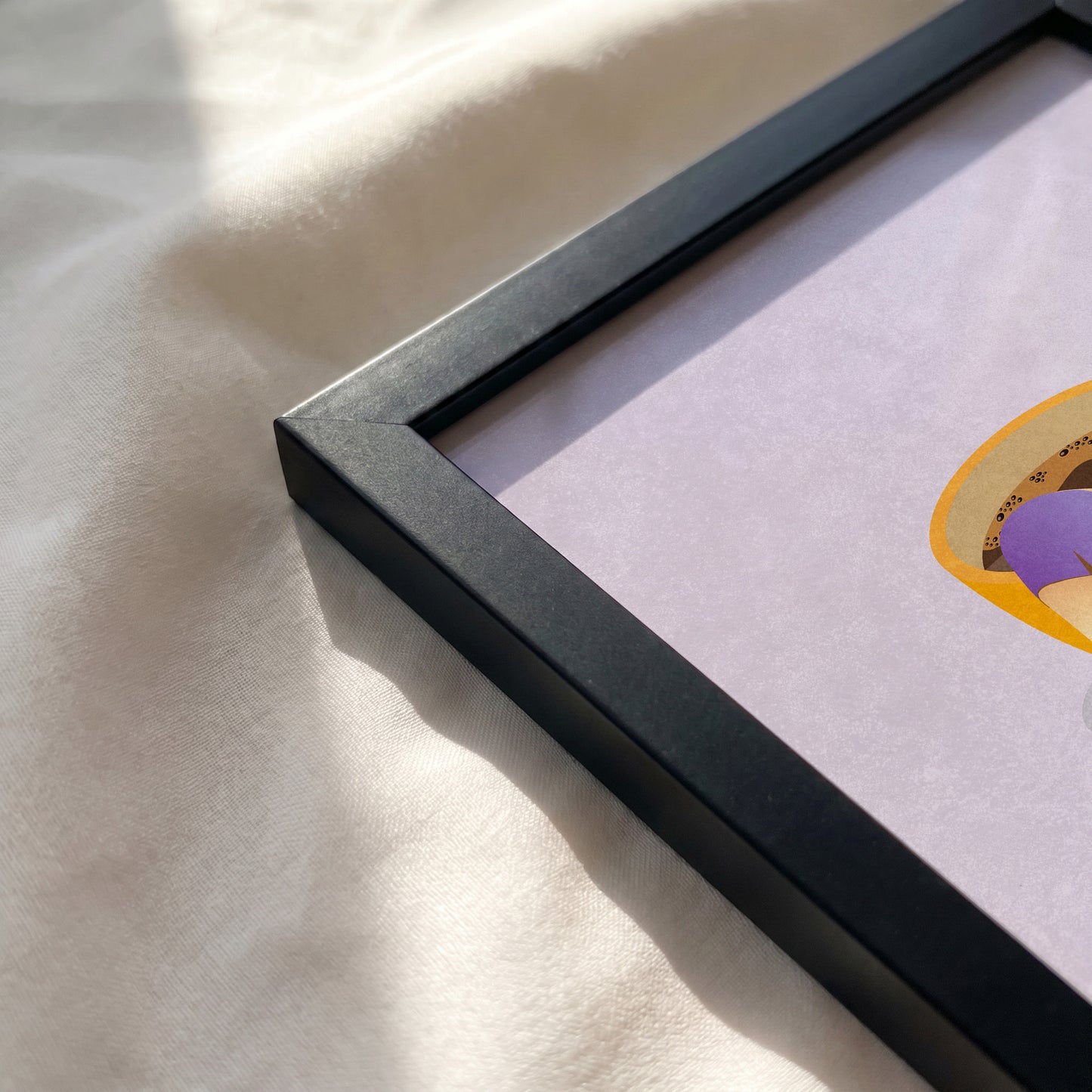 Black wooden frame corner detail for trendy coffee lover art print