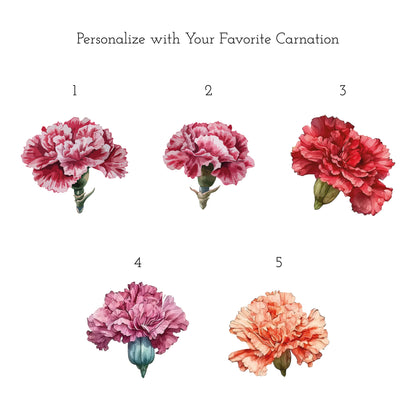 Personalized carnation color choice catalog for custom mothers day flower gift