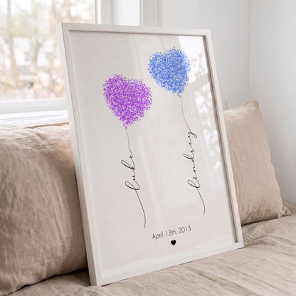 Custom Couple Heart Print - Personalized Names, Date & Quote Wall Art