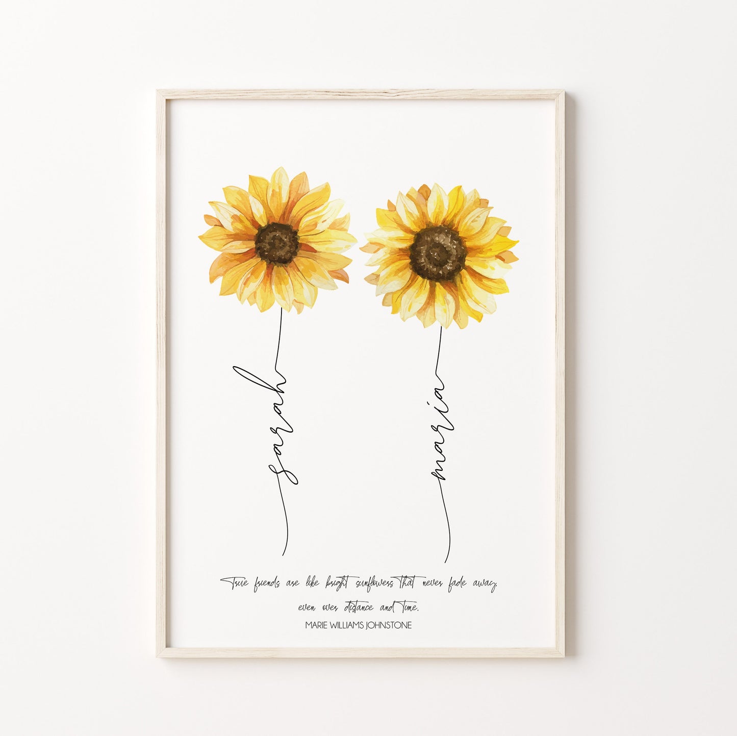 Personalized Friendship Print, Sunflower Custom Best Friend Gift, Long Distance Friendship Gift, Sister Gifts, Family Custom Birthday Gift