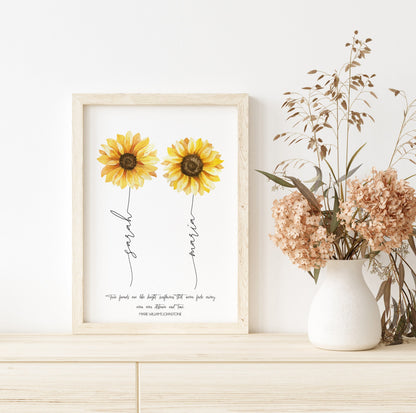 Personalized Friendship Print, Sunflower Custom Best Friend Gift, Long Distance Friendship Gift, Sister Gifts, Family Custom Birthday Gift
