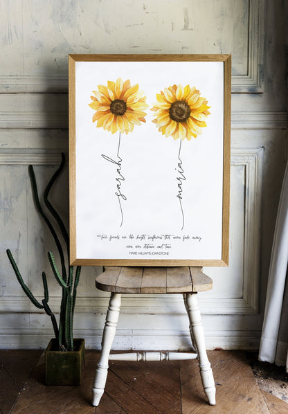 Personalized Friendship Print, Sunflower Custom Best Friend Gift, Long Distance Friendship Gift, Sister Gifts, Family Custom Birthday Gift