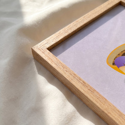 Natural red oak wood frame corner detail for coffee theme wall art print