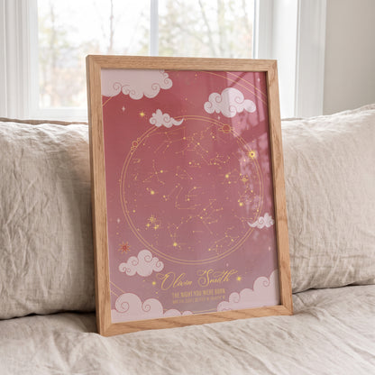 Baby girl night sky print created from real astronomical data
