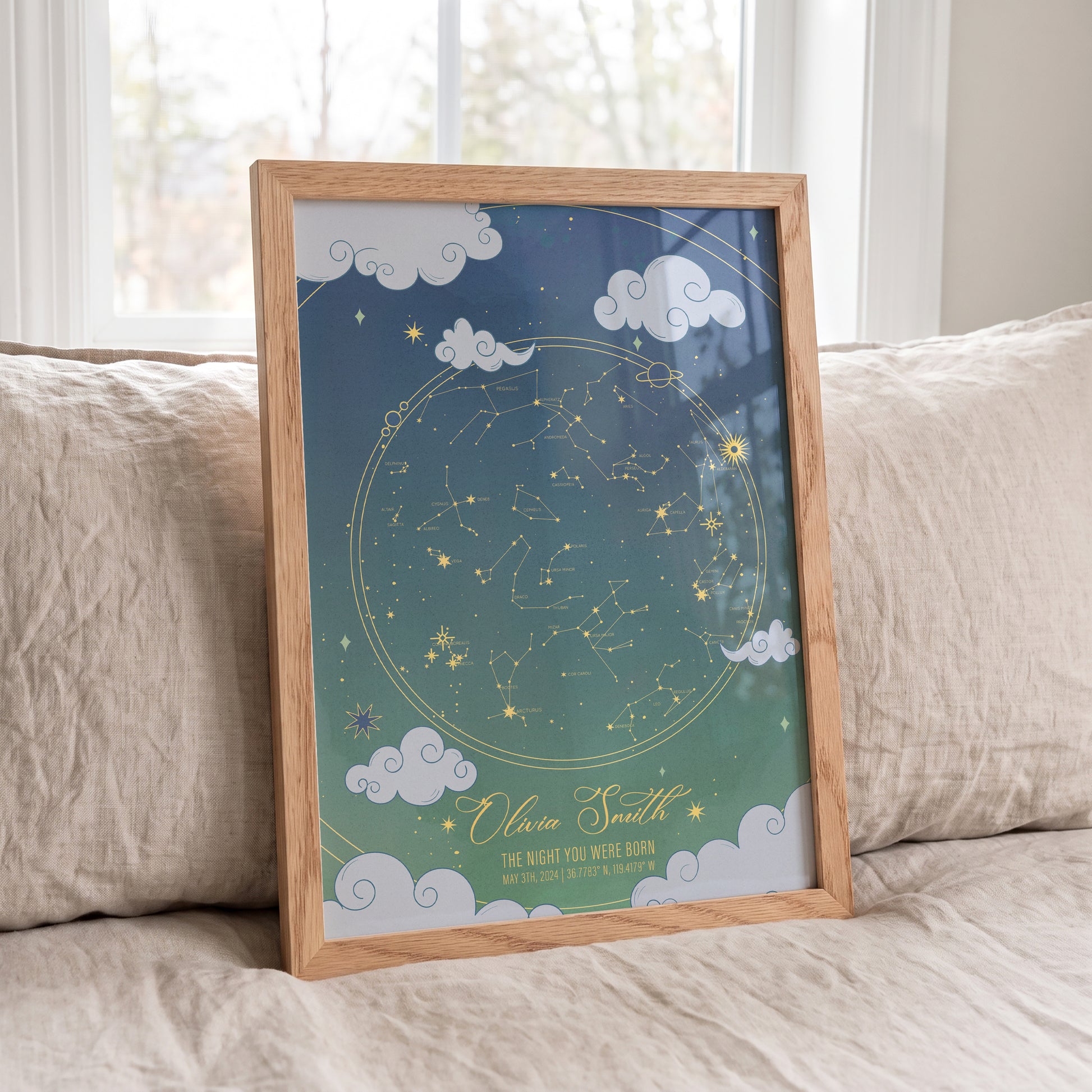 Custom baby girl birth gift with personalized star map design