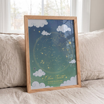 Custom baby girl birth gift with personalized star map design
