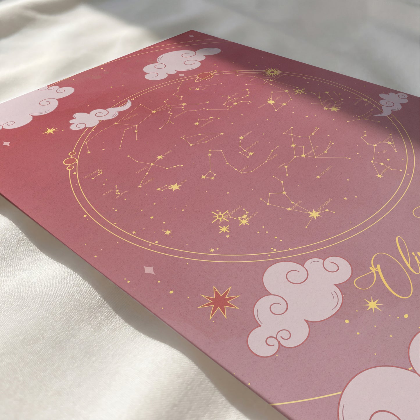 Elegant baby girl nursery wall art with custom night sky
