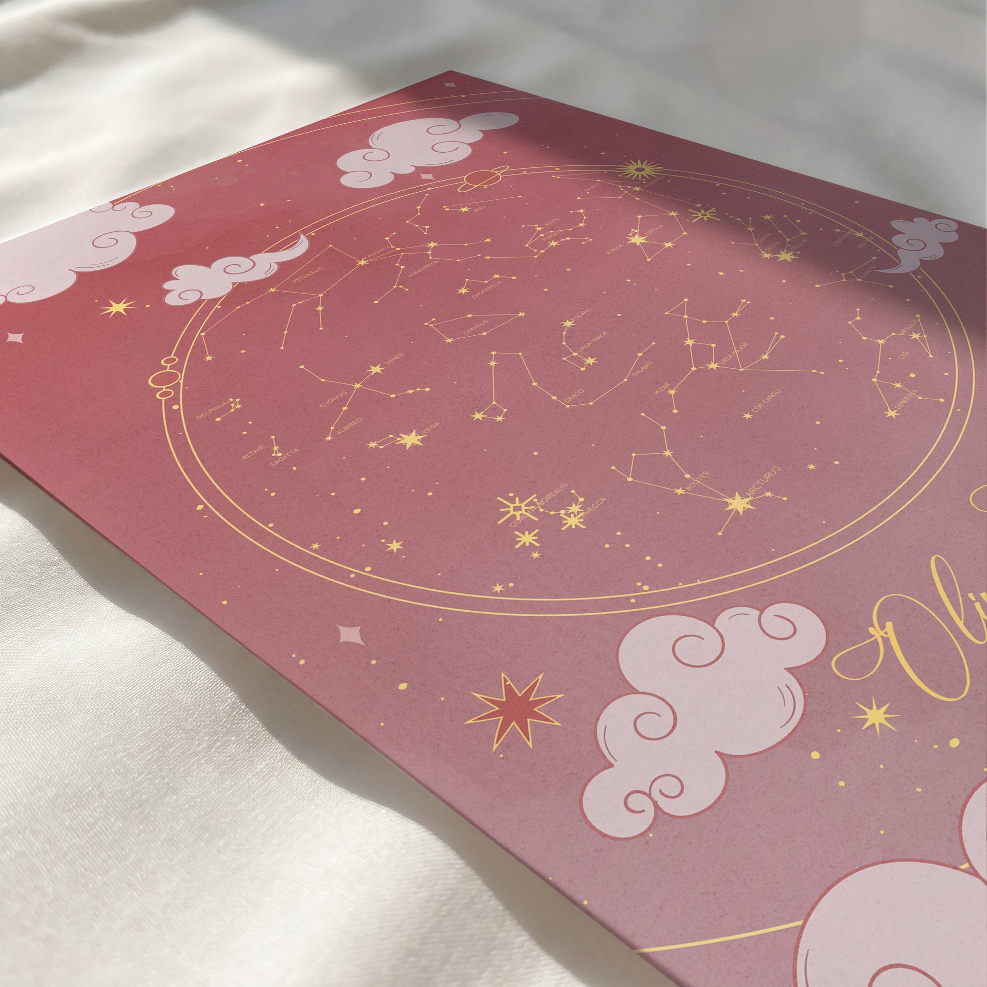 Elegant baby girl nursery wall art with custom night sky