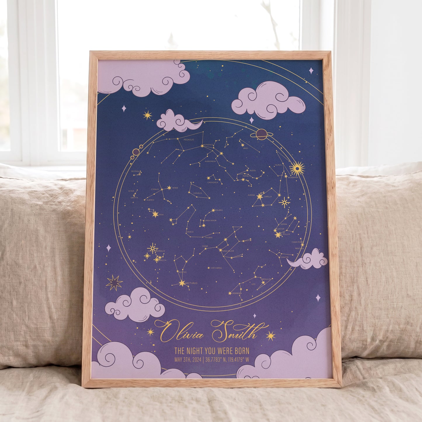 Unique baby girl star map keepsake for new parents