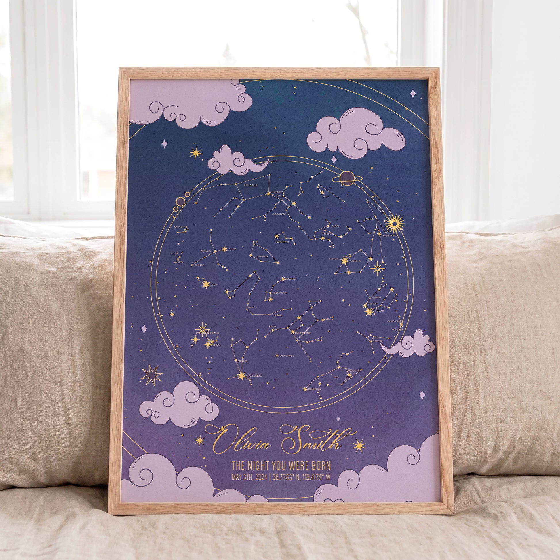 Unique baby girl star map keepsake for new parents