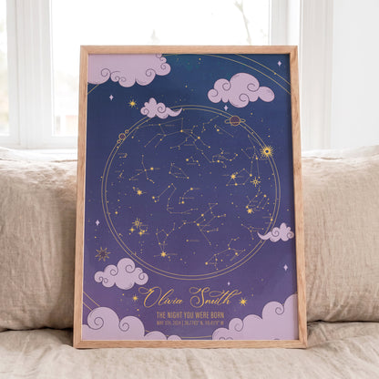 Unique baby girl star map keepsake for new parents