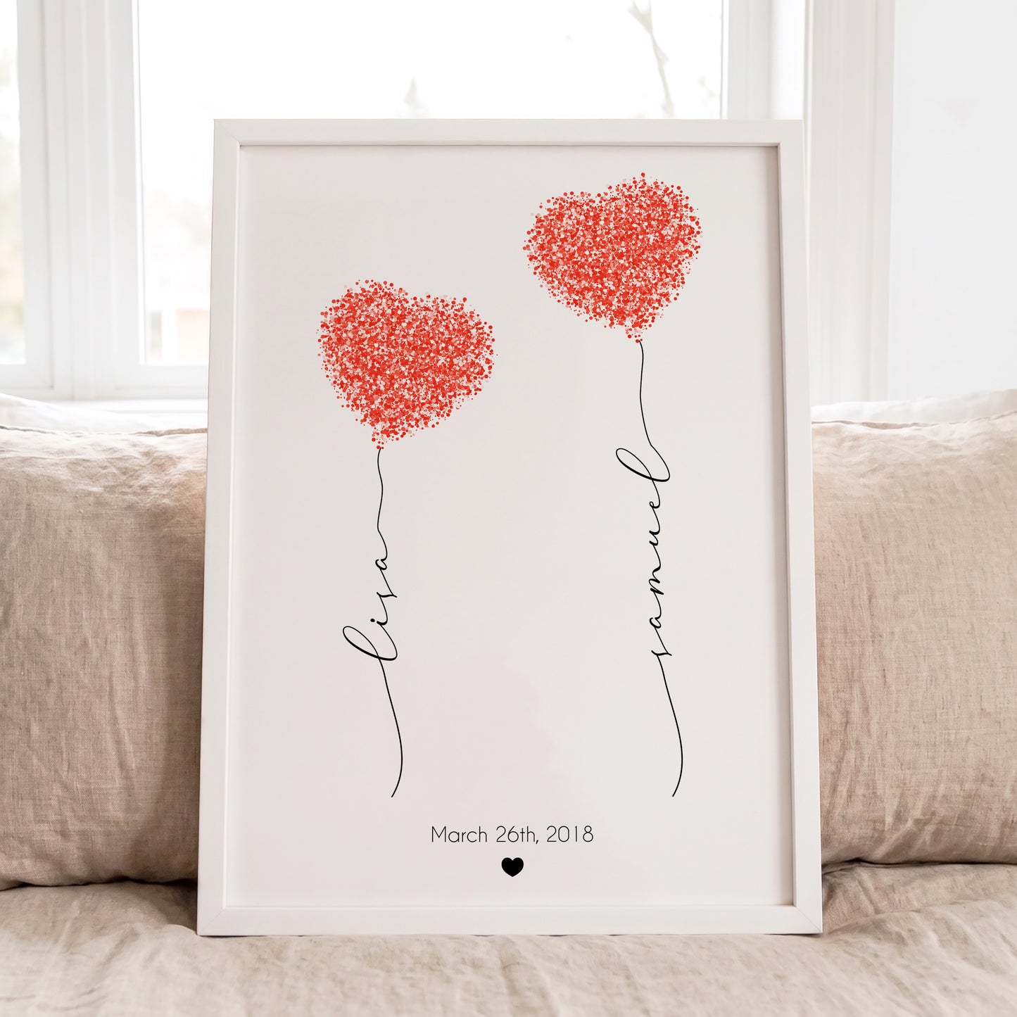 Custom Couple Heart Print - Personalized Names, Date & Quote Wall Art