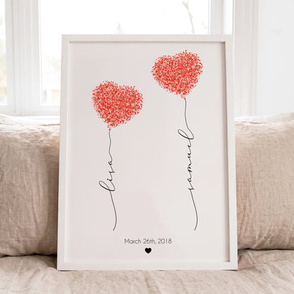 Custom Couple Heart Print - Personalized Names, Date & Quote Wall Art