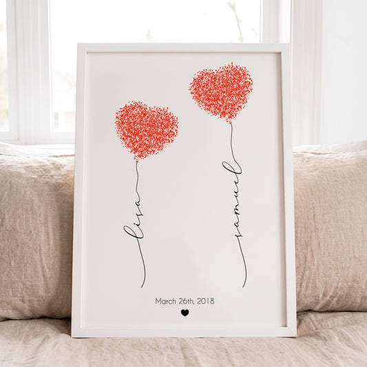 Custom Couple Heart Print - Personalized Names, Date & Quote Wall Art
