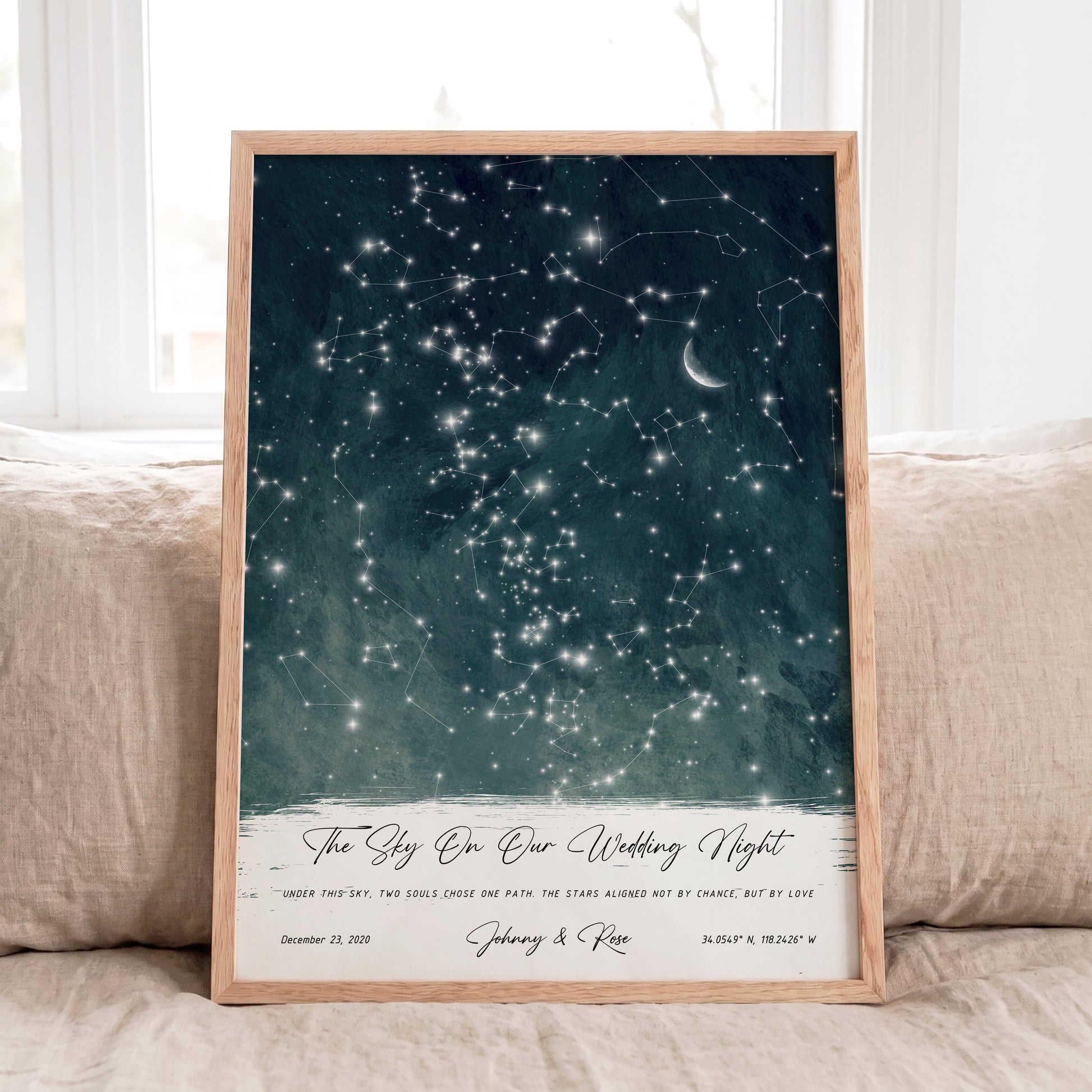 Personalized Wedding Star Map showing the night sky on your wedding day