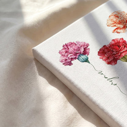 Unframed stretched canvas wrap corner detail for custom carnation mothers day art