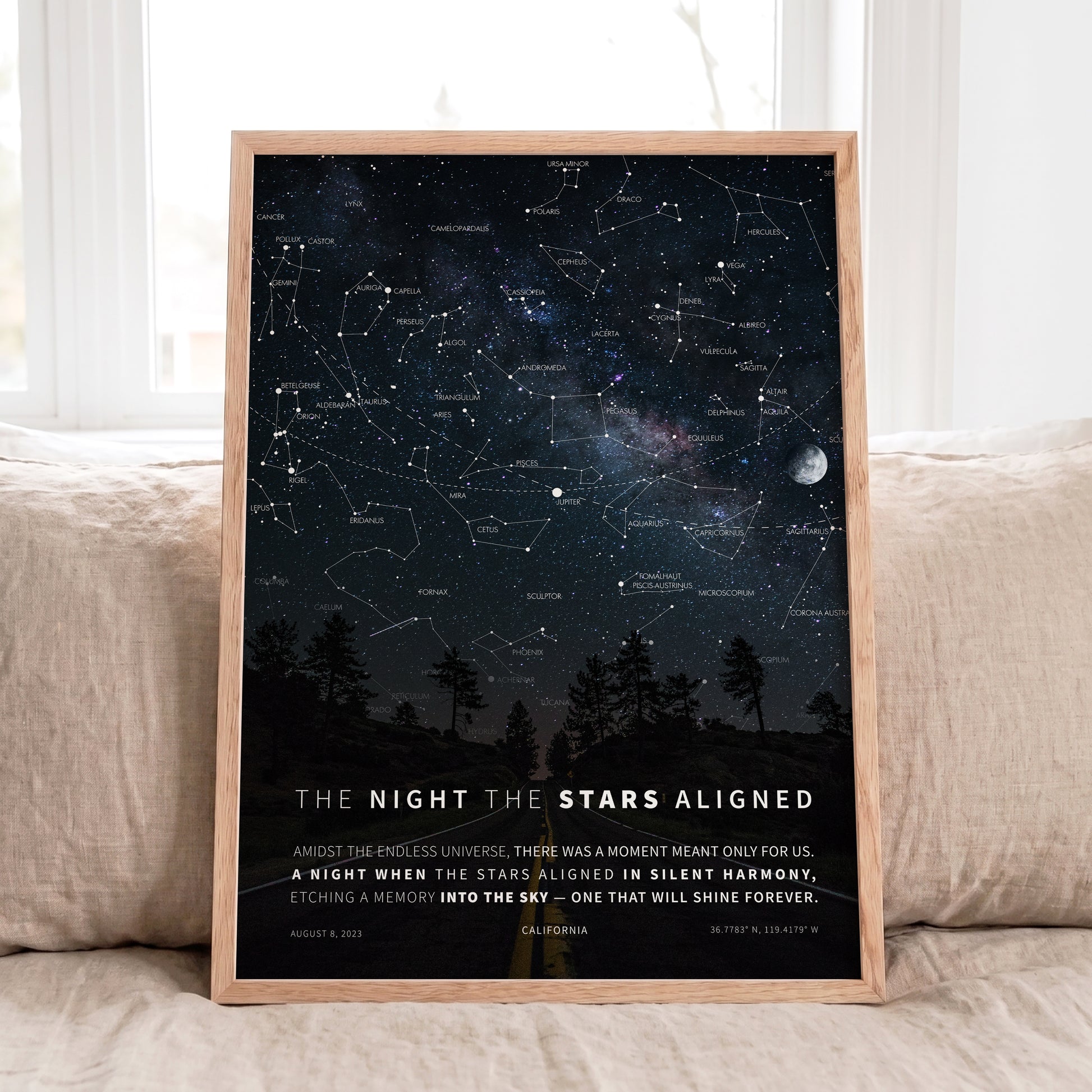 Personalized Milky Way Star Map showing the exact night sky from your special date.