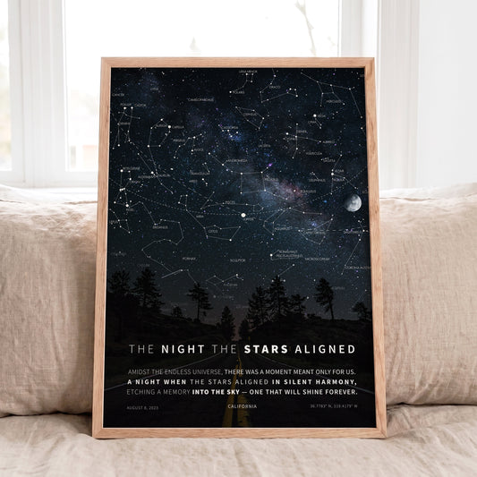 Personalized Milky Way Star Map showing the exact night sky from your special date.