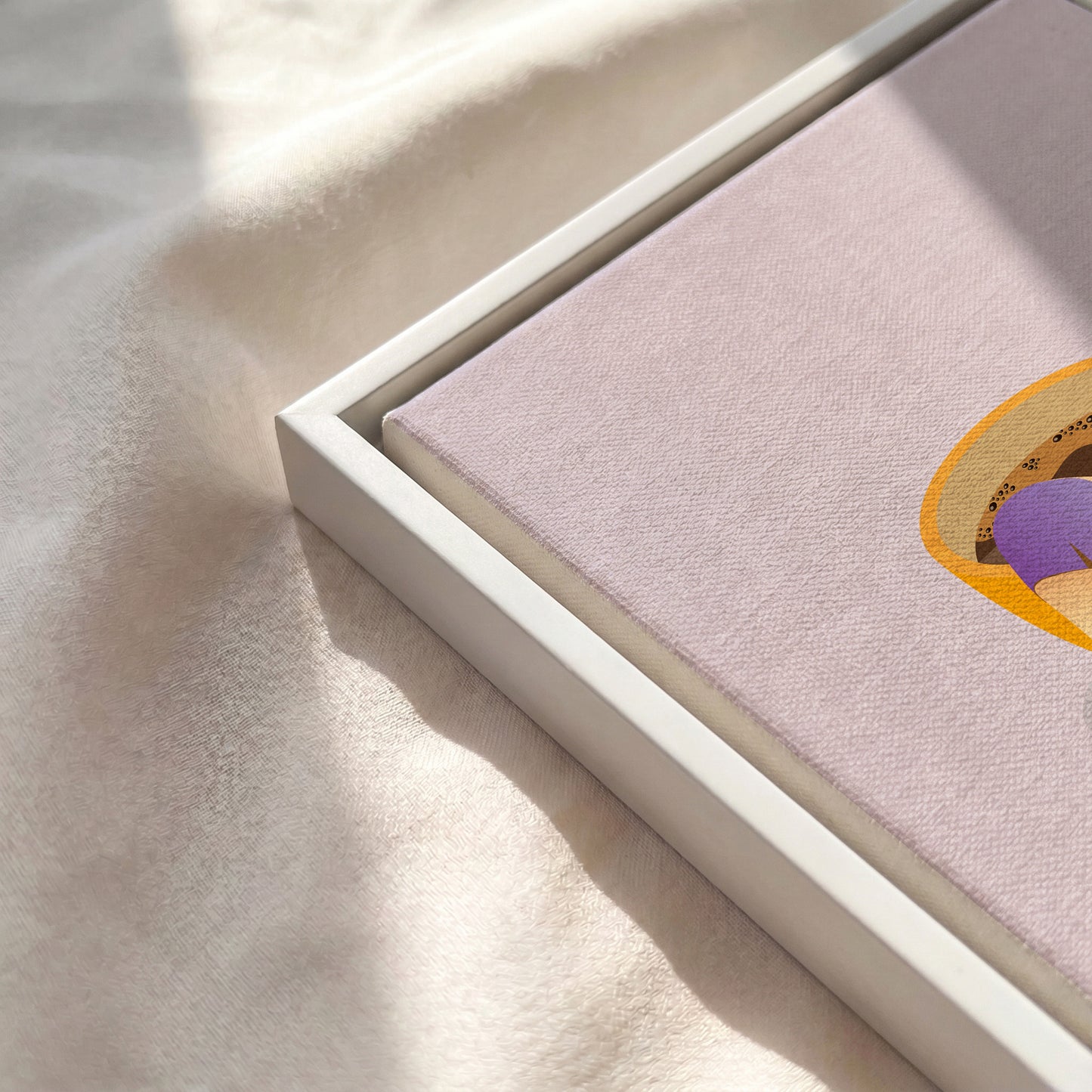 White floating frame canvas detail for funny coffee theme wall art